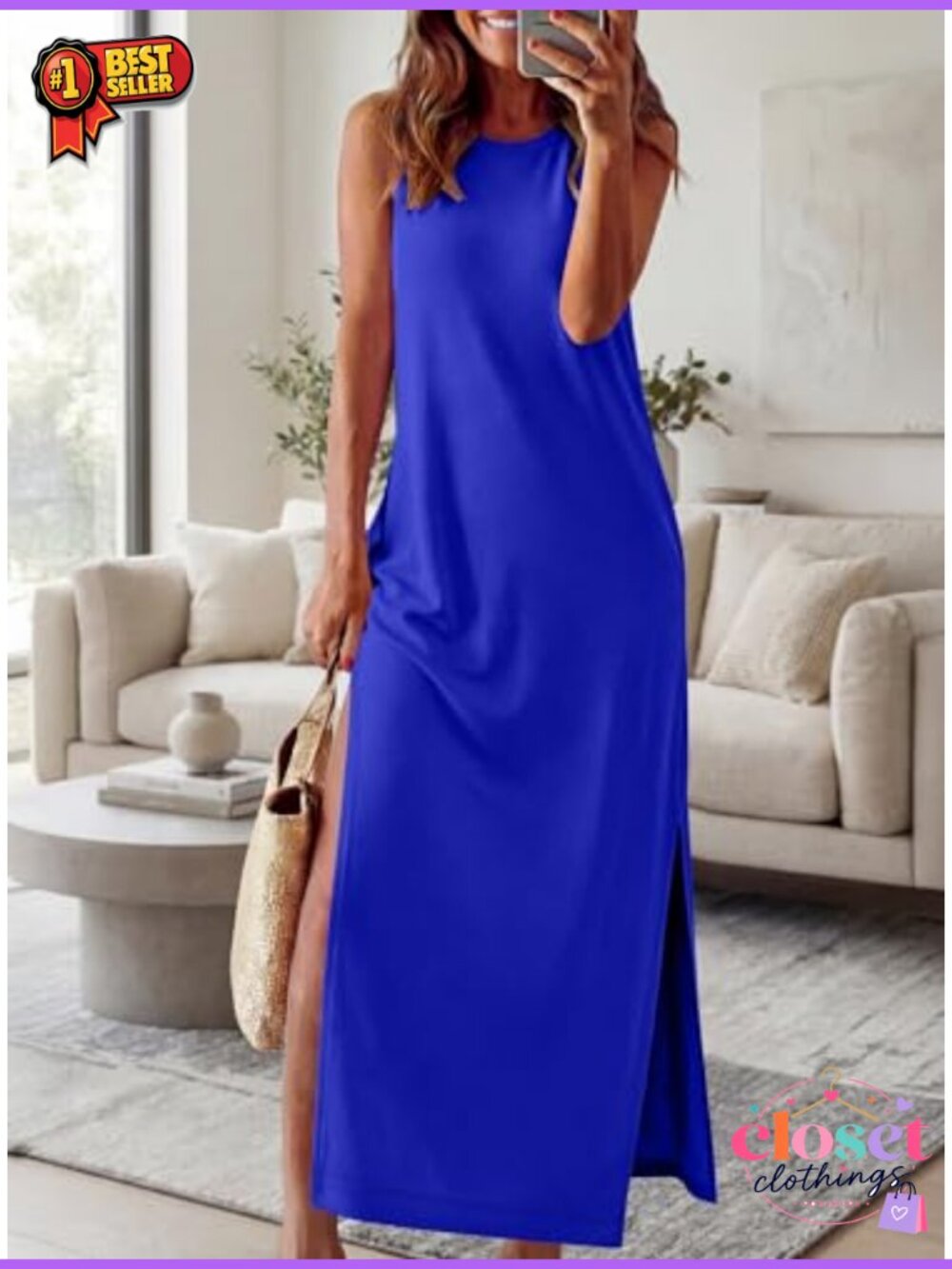 Wrinkle Free Sleeveless Maxi Dress with Pockets for Summer Casual - Picture 5 of 6